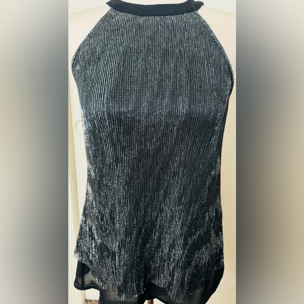 Maurices Cute Black and silver high neck, open Shoulders sleeves top.